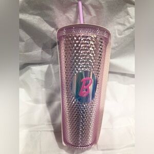 Barbie pink diamond shaped studded tumbler‎ with pink straw new